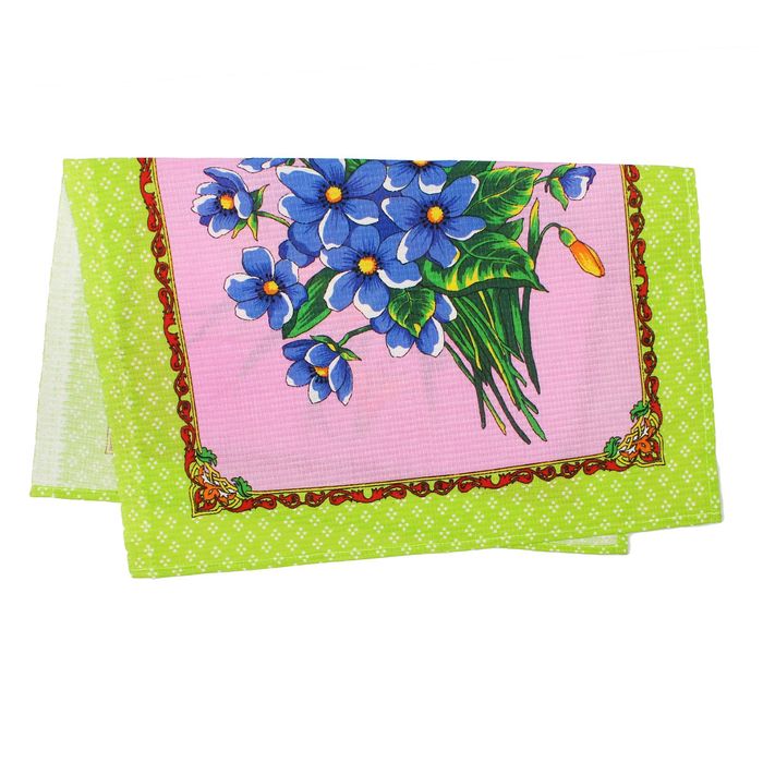 Полотенце вафельное набивное "Цветы", размер 45х60 см, цвет салатовый 160 г/м2
