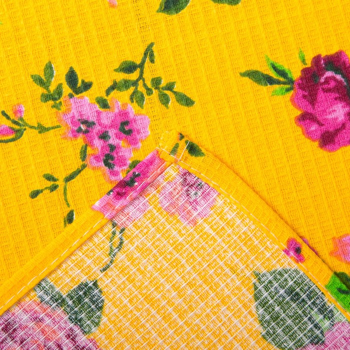 Полотенце вафельное набивное "Цветы", размер 45х60 см, цвет жёлтый 160 г/м2