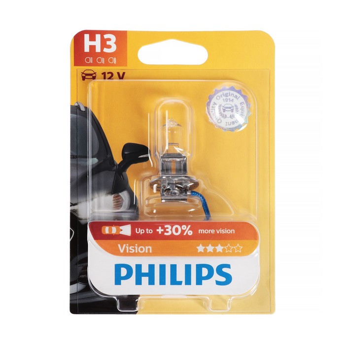 фото Лампа philips h3, 12 в, 55 вт, pk22s, +30% света, vision premium, 12336prb1