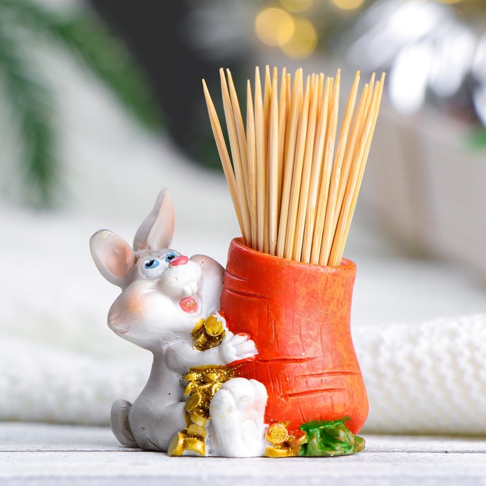 фото Подставка для зубочисток "заяц с морковкой" 5см хорошие сувениры