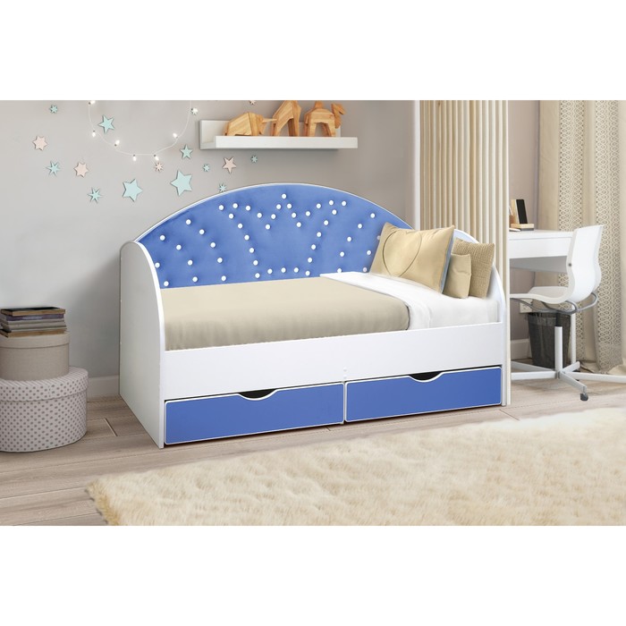 Кровать детская с мягкой спинкой «Корона №2», 800 × 1900 мм, без бортика, белый / синий 23689