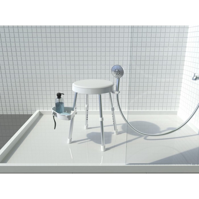 фото Сиденье apollo для ванной, с держателем, полочкой, алюминий, пластик, d=36 см, цвет белый primanova