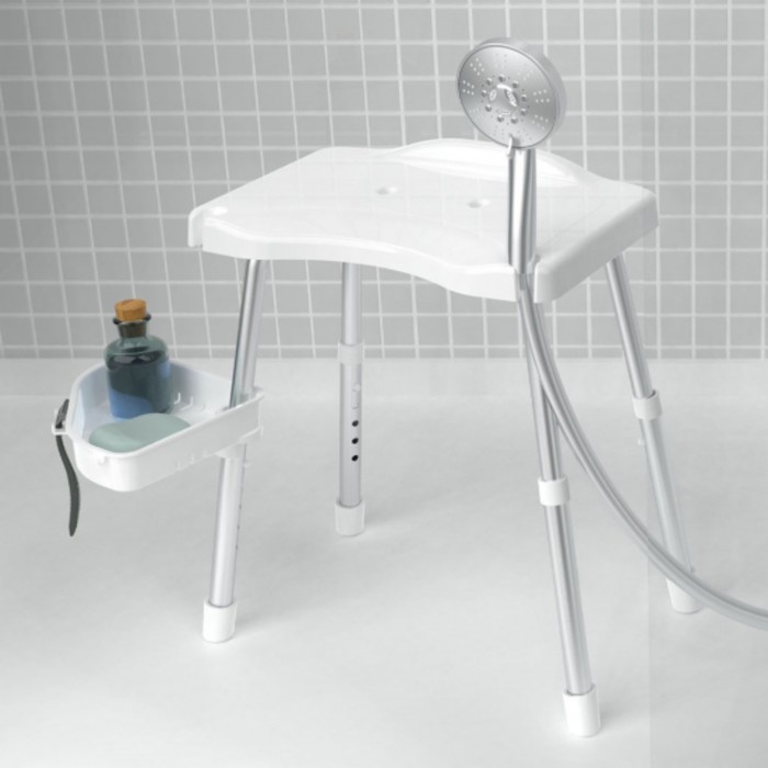 фото Сиденье apollo для ванной, с держателем, полочкой, алюминий, пластик, 30х43 см, цвет белый primanova