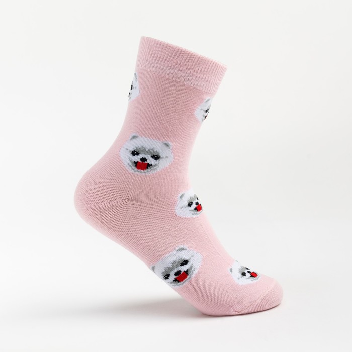 Носки детские, цвет розовый/принт собачки, размер 16