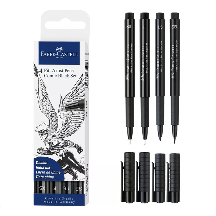 Набор капиллярных ручек Faber-Castell Pitt Artist Pens Comic, 4 шт, чёрные