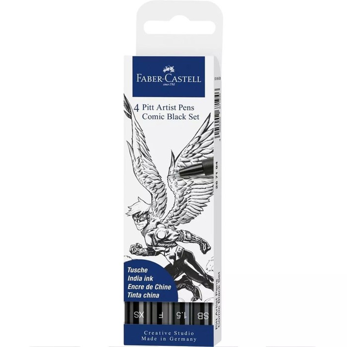 

Набор капиллярных ручек Faber-Castell Pitt Artist Pens Comic, 4 шт, чёрные