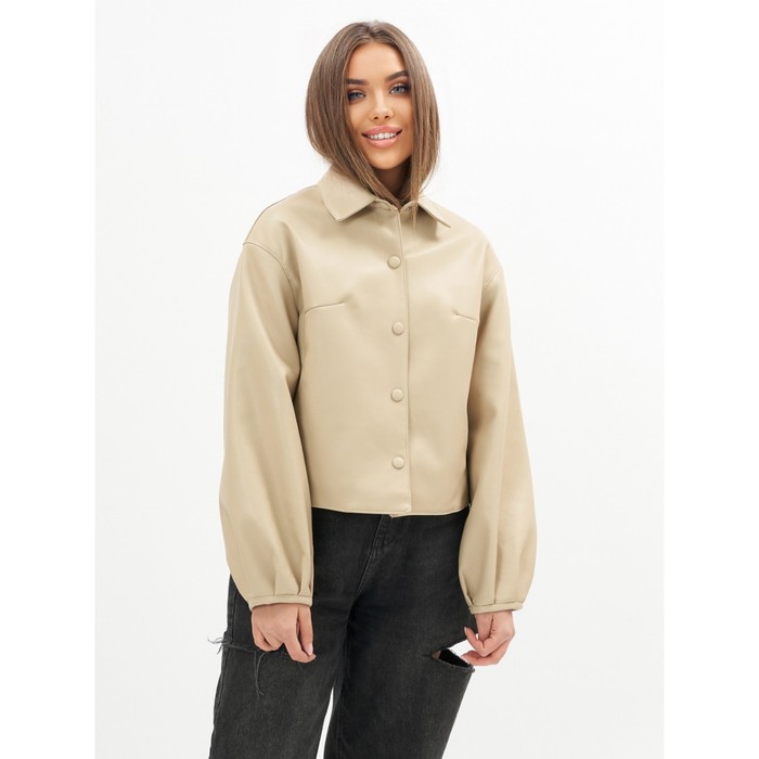 фото Короткая кожаная куртка женская бежевого цвета, размер 42-44 mtforce