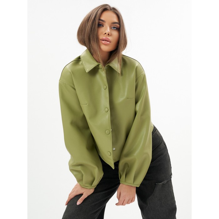 фото Короткая кожаная куртка женская зелёного цвета, размер 44-46 mtforce