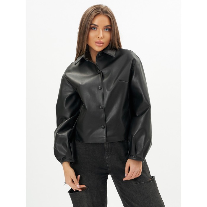 фото Короткая кожаная куртка женская чёрного цвета, размер 42-44 mtforce