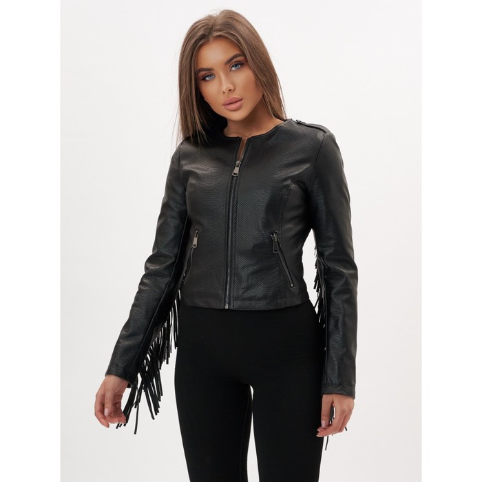 фото Короткая кожаная куртка женская чёрного цвета, размер 42 mtforce