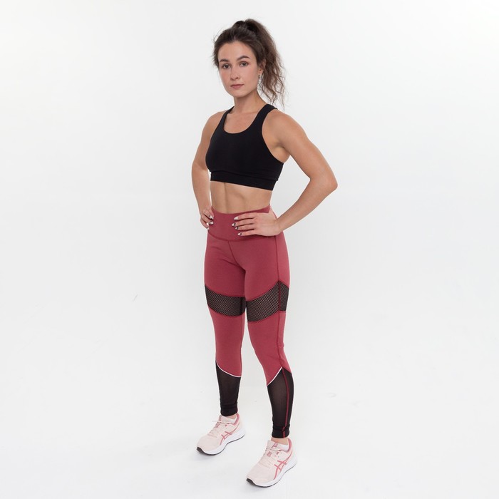 Леггинсы женские спортивные, цвет бордовый/черный, размер 50 (XL)