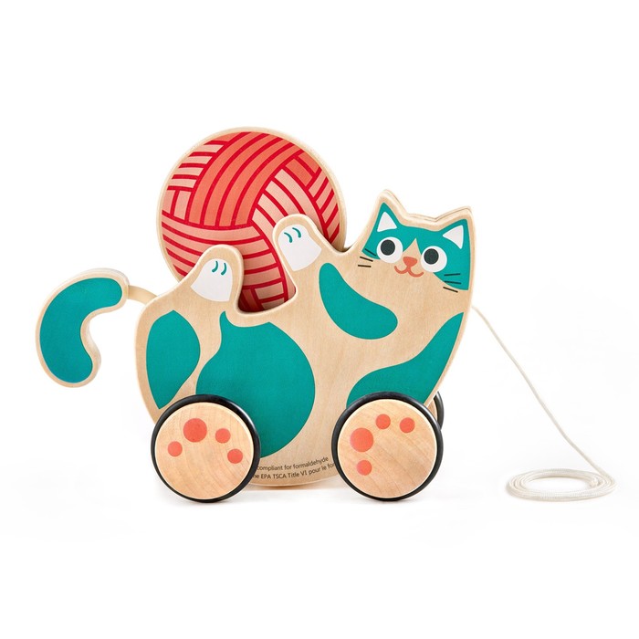 деревянные игрушки hape для малышей каталка погремушка игривый котенок Каталка-погремушка «Игривый котёнок»