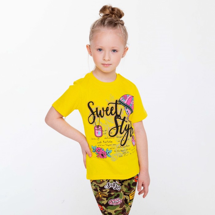 фото Футболка для девочки, цвет жёлтый/sweet style, рост 110 см ata kids