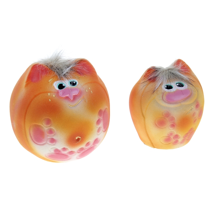 Копилки "Коты" набор 2 шт., круглые, флок, жёлтые