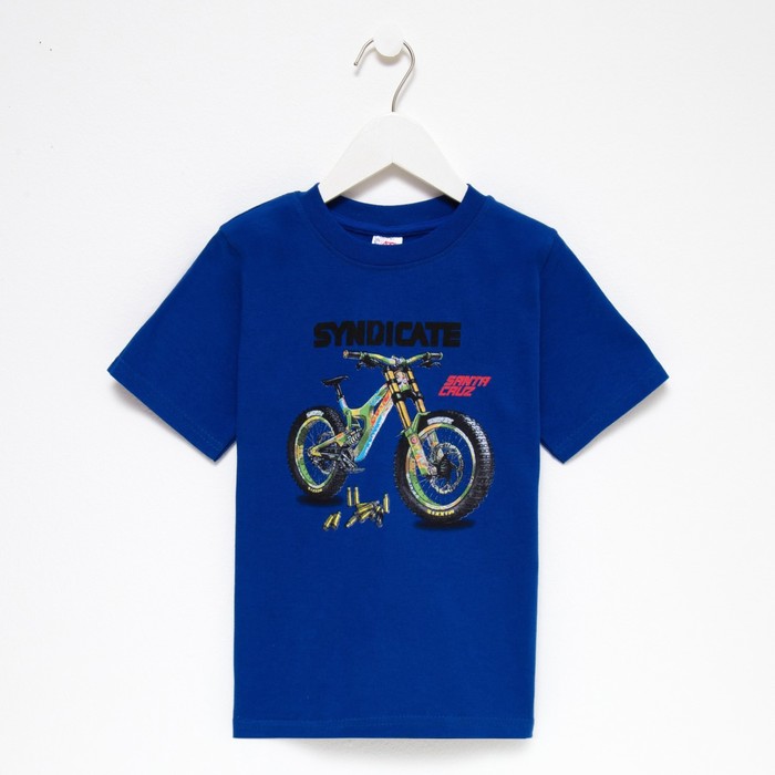 фото Футболка для мальчика, цвет синий/велосипед, рост 110 см ata kids