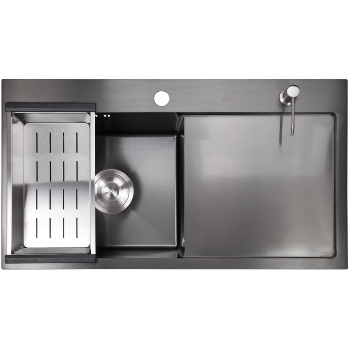 Мойка кухонная AVINA HM 6848 L black, врезная, выпуск 3 1/2, левая, 680х480х210 мм, черный