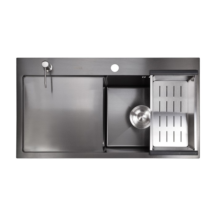 Мойка кухонная AVINA HM 7843 black, врезная, выпуск 3 1/2, правая, 780х430х210 мм, черный
