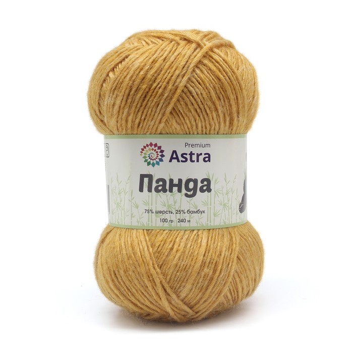 

Пряжа «Панда» (Panda), 100 гр/240 м (75% шерсть, 25% бамбук) (295 охра) 2 шт в уп.