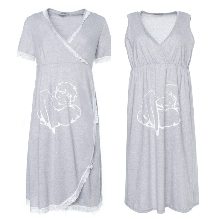Комплект женский для беременных (пеньюар и сорочка), цвет серый, размер 50