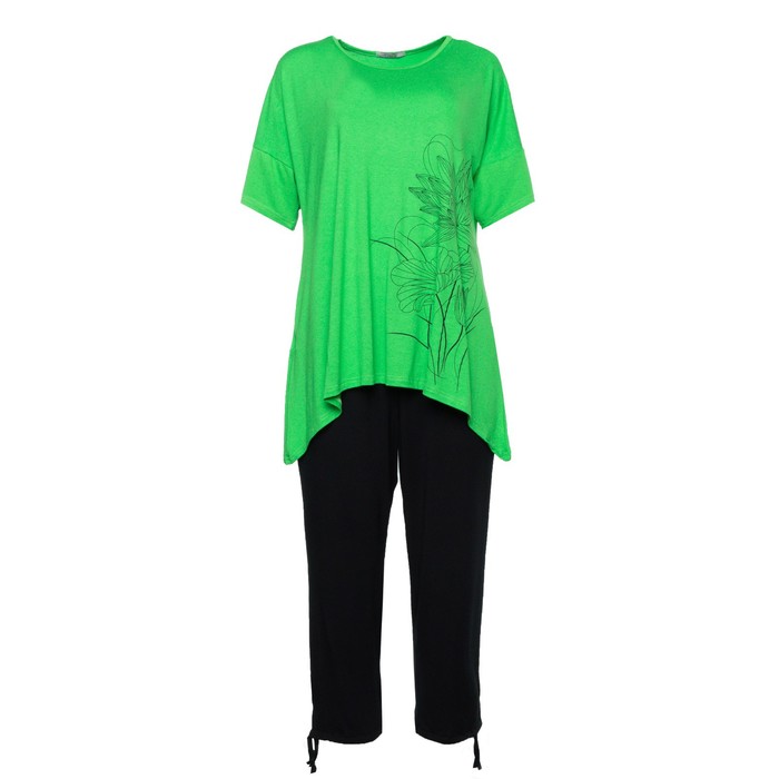 Комплект женский повседневный (футболка и капри), цвет зеленый, размер 56