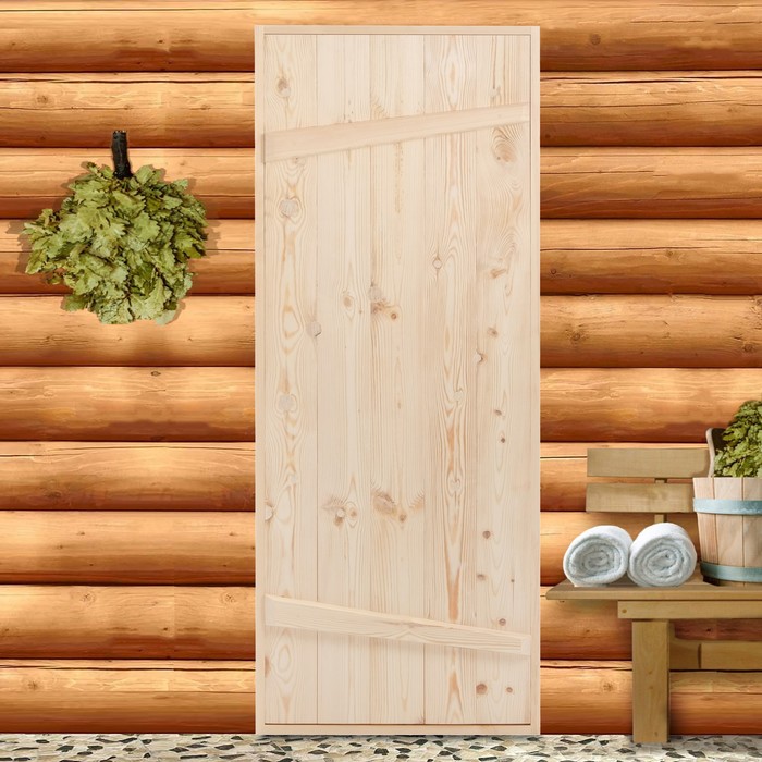 Дверной блок для бани, 170×70см, из сосны, на клиньях, массив