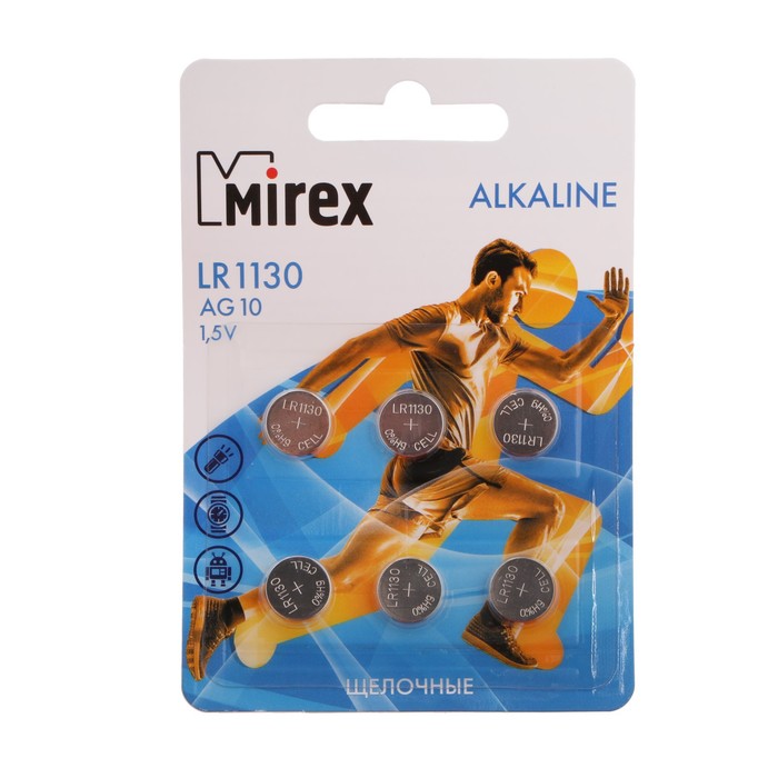 Батарейка алкалиновая Mirex, LR1130, AG10, 1.5В, блистер, 6 шт батарейка алкалиновая lr1130 ag10 1 5в блистер 6 шт