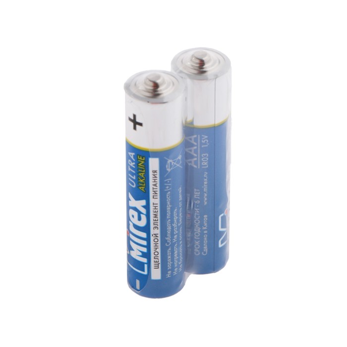 Батарейка алкалиновая Mirex, AAA, LR03-2S, 1.5В, спайка, 2 шт.