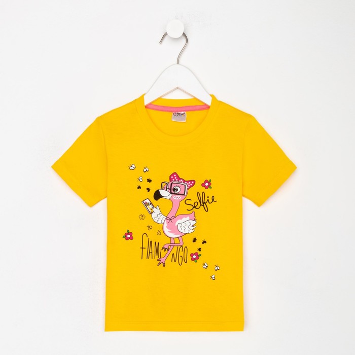 Футболка для девочки, цвет жёлтый/фламинго, рост 104 футболка для девочки цвет жёлтый фламинго рост 110