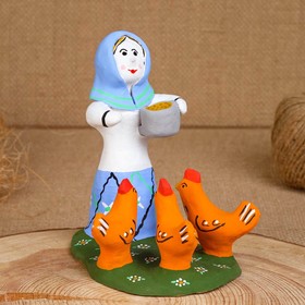 Сувенир «Баба с курами», 12×10×12 см, каргопольская игрушка, микс