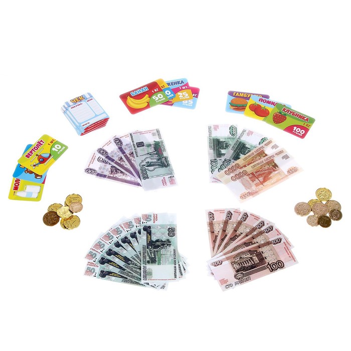Игровой набор «Мой магазин», бумажные купюры, монеты, ценники, чеки, в пакете игрушечный набор мой магазин пластиковая касса монеты деньги рубли