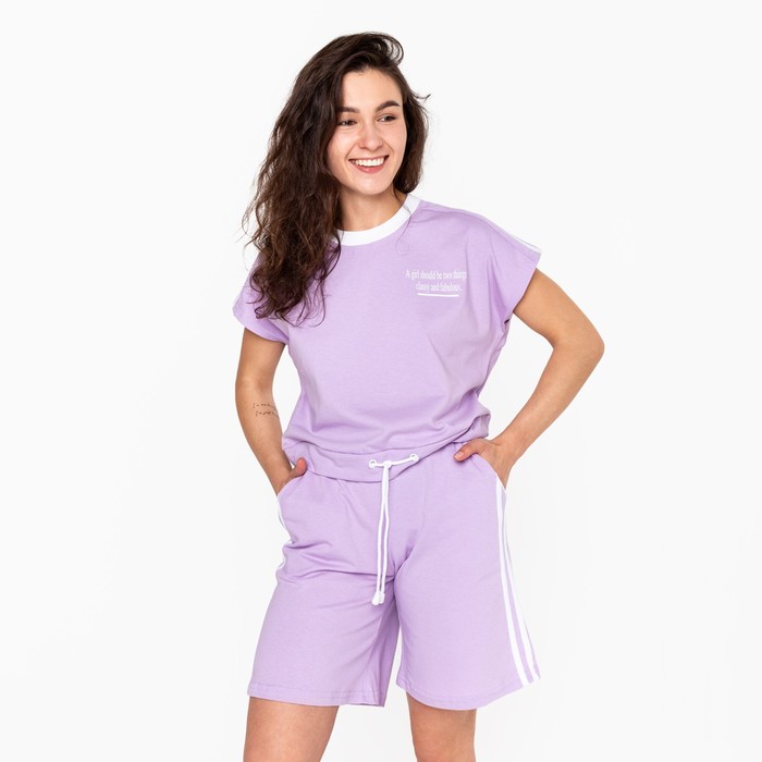 Костюм женский (футболка и шорты), цвет лиловый, размер 44