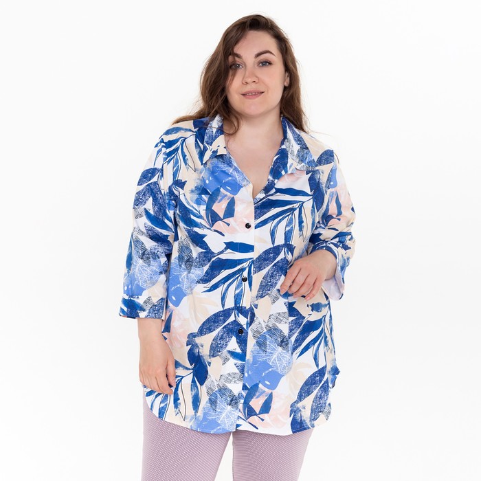 фото Рубашка женская, цвет голубой, размер 56 трикотаж с любовью