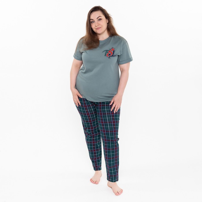 фото Костюм женский домашний (футболка и брюки), цвет ментол, размер 56 трикотаж с любовью