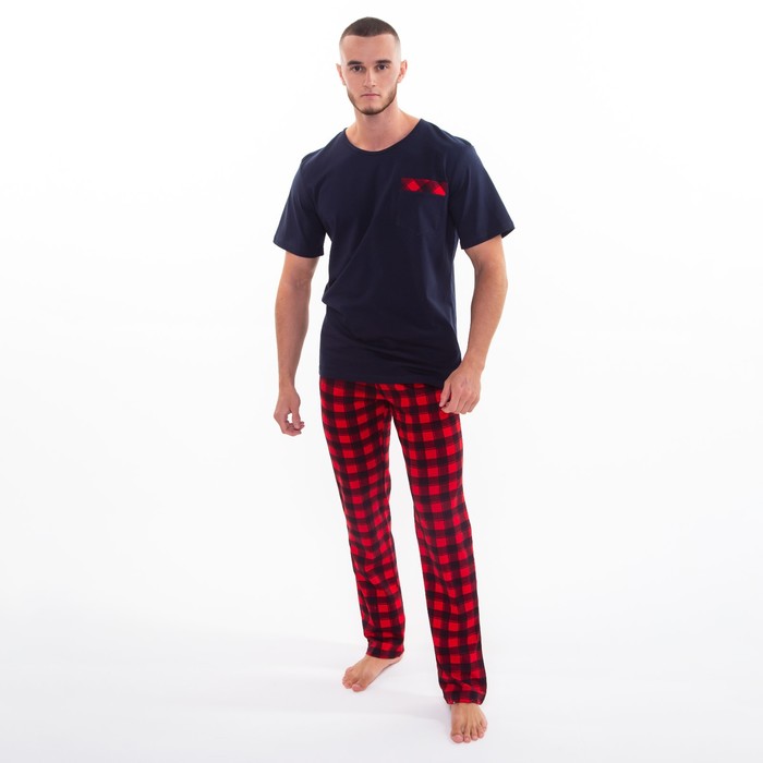 Костюм мужской домашний (футболка и брюки), цвет красный, размер 48