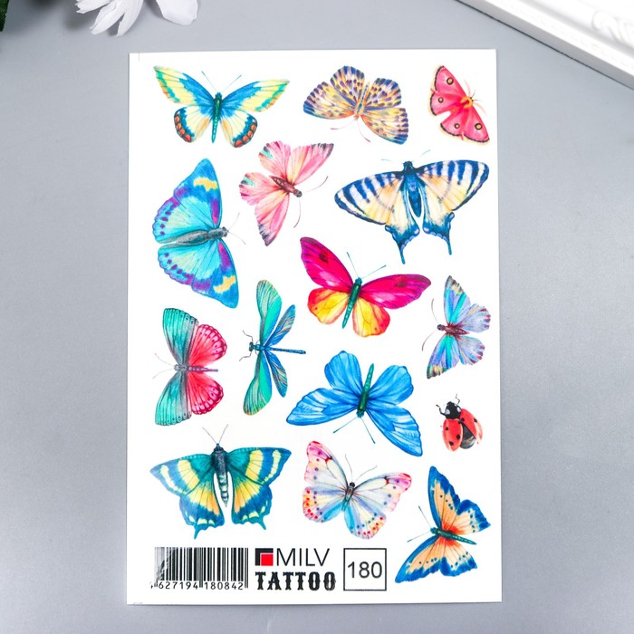 Татуировка на тело Разноцветные бабочки 10х15 см татуировка на тело и ногти бабочки