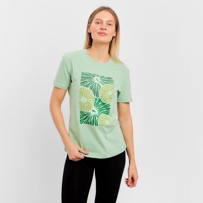 фото Футболка женская с принтом "пальма", цвет зелёный, размер 44 комфорт