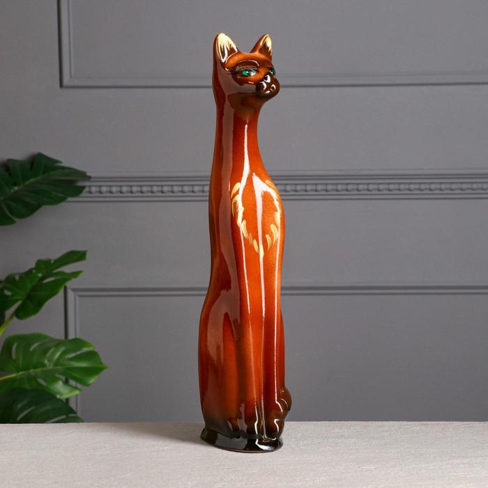 Копилка "Кошка Кира" большая, глазурь, коричневая