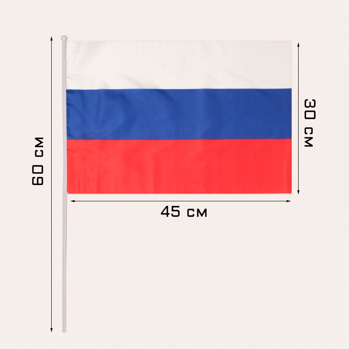 фото Флаг россии, 30 х 45 см, шток 60 см, полиэфирный шёлк take it easy