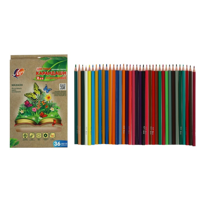 Карандаши пластиковые 36 цветов Луч ZOO, шестигранные карандаши пластиковые 36 цветов луч zoo шестигранные
