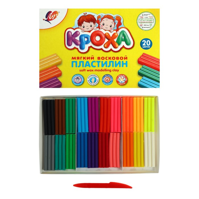 

Пластилин мягкий (восковой) 20 цветов "Кроха", 300 г