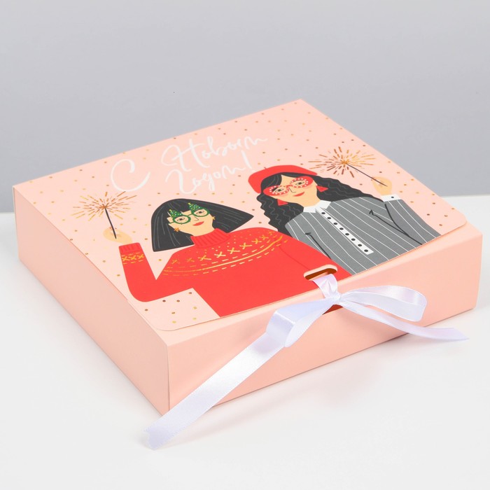 коробка складная подарочная теропром 7120264 текстура 20 × 18 × 5 см Складная коробка подарочная «Подружки», 20 × 18 × 5 см