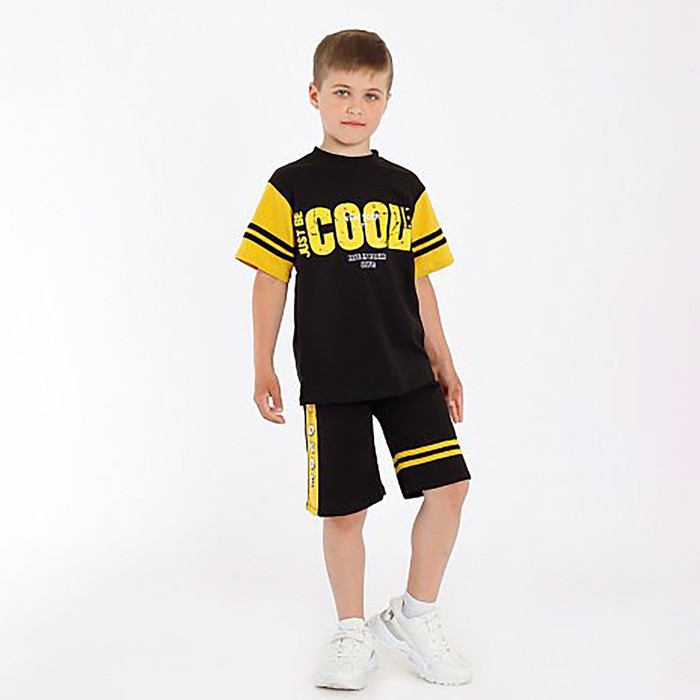 Комплект для мальчика (футболка, шорты), цвет чёрный, рост 110 см