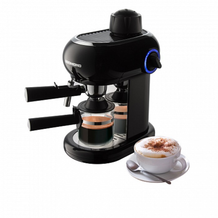 Кофеварка REDMOND RCM-1521, рожковая, 800 Вт, 0.35 л, капучинатор, чёрная