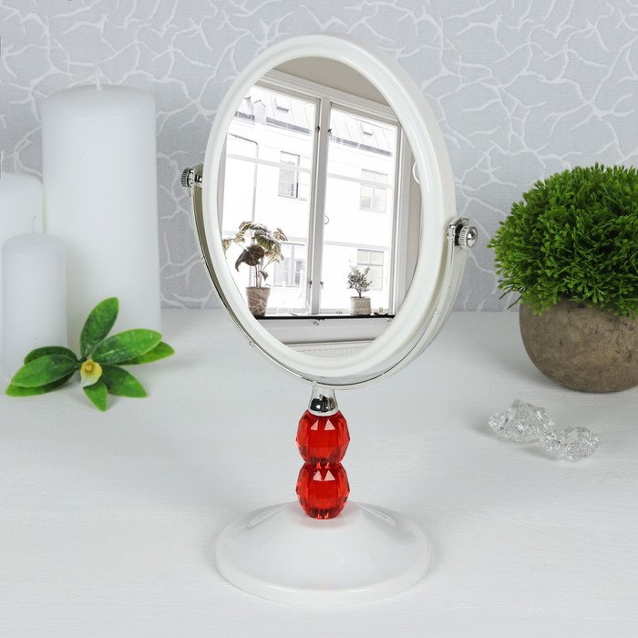 Зеркало на ножке «Элит», овальное, двустороннее, с двукратным увеличением, цвет белый/красный