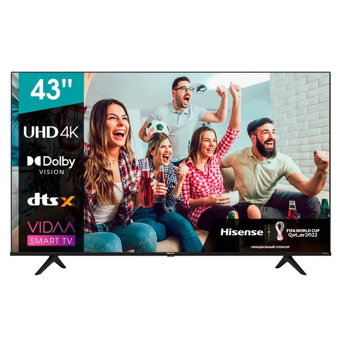 фото Телевизор hisense 43a6bg, 43", 3840x2160, dvb-t2/c/s2, hdmi 3, usb 2, smarttv, чёрный