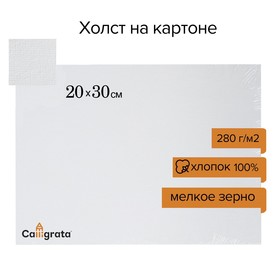 Холст на картоне Calligrata, хлопок 100%, 20 х 30 см, 3 мм, акриловый грунт, мелкое зерно, 280 г/м2 Ош