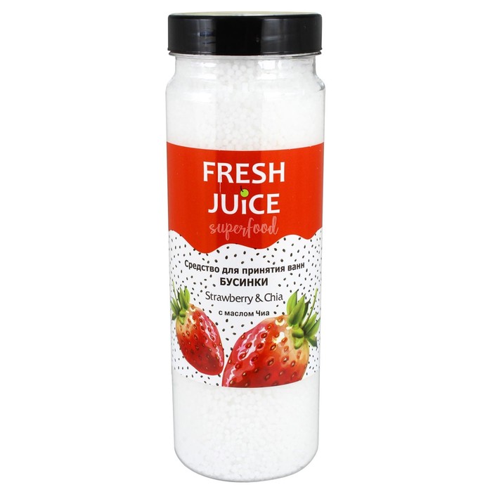 Средство для ванн Fresh Juice Бусинки Superfood Strawberry & Chia, 450 г