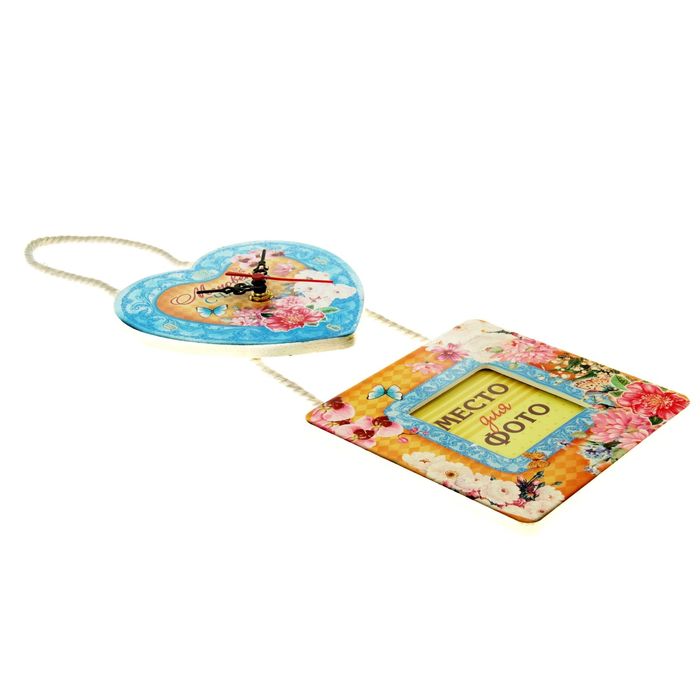 Часы деревянные с фоторамкой "Мгновения счастливые"