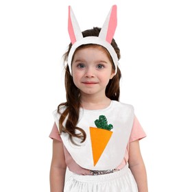 Карнавальный набор «Зайка белый», плюш, манишка с морковкой, хвост, головной убор, рост 98-128 см Ош