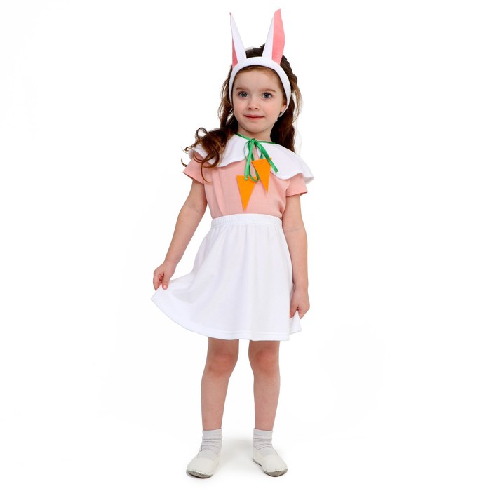 Карнавальный костюм Зайка белая, плюш, пелерина, юбка, головной убор, рост 122-128 см
